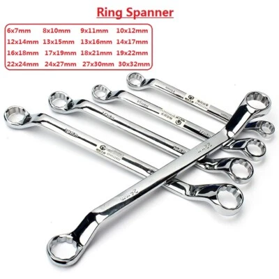 Deep Offset Bi-Hex Swan Neck Ring Spanner Wrench Set Automotive Tool 6mm-32mm