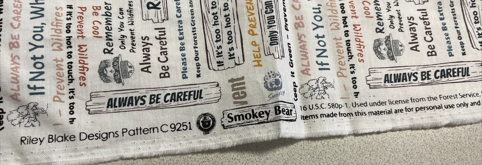 SMOKEY THE BEAR Cotton Quilt fabric 2019 Riley Blake Cream Park Signs Text 26x44 - Image 3 of 3