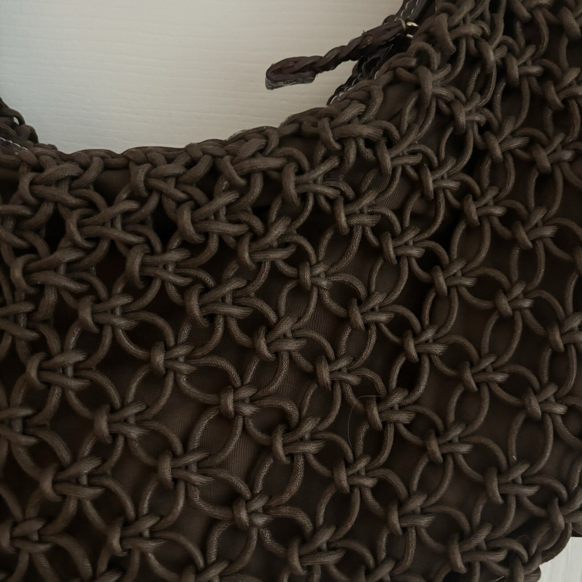 Liz Claiborne Hobo Shoulder Bag Brown Woven Braided Handle Zipper 
