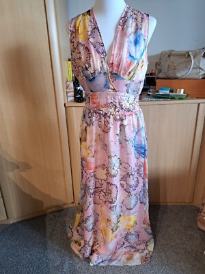 Roberto Cavalli Class Sommerkleid Maxikleid mit floralen Motiv Seide Gr. 36