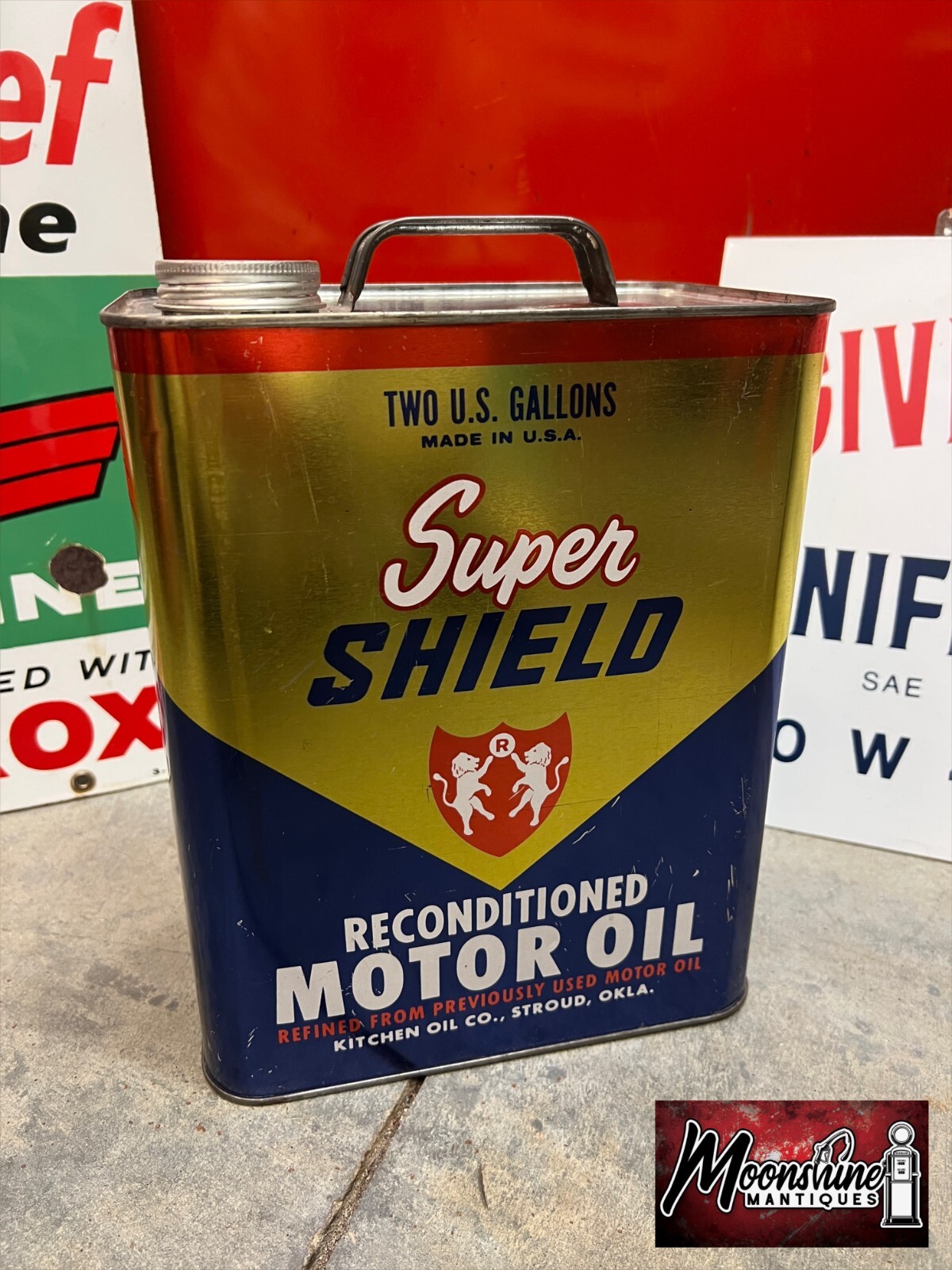 Vtg. SUPER SHIELD Motor Oil Can 2 Gallon Gas & Oil eBay