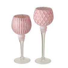 Set 2 luci a vento rosa per candela in piedi shabby chic casa di campagna candelabri