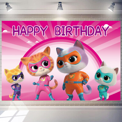 SuperKitties Party Supplies Birthday Backdrop Poster Banner Background 5x3ft