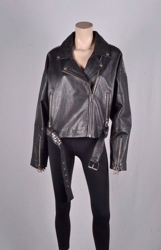 Neu ohne Etikett DKNY Limited Edition Nietenleder Motorradjacke XL