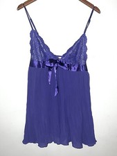 Victoria  s Secret Lace Trim Pleated Nightie Slip Dress Lingerie Purple Sz L