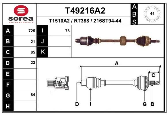 Cardan Renault Clio II et Kangoo Express pour moteurs 1.5 dCi et 1.4 16V