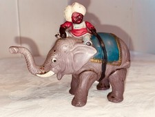 Vintage Articulated Moving Celluloid Elephant  Rider Marked Made in Japan