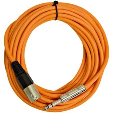 25 Foot Orange XLR Male to TRS Patch Cables PA DJ Cords XLRF to 1/4"