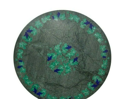 Table Basse Marbre Vert Incrusté – Marqueterie De Pierres – Fait Main – 30 Cm (12 Pouces)