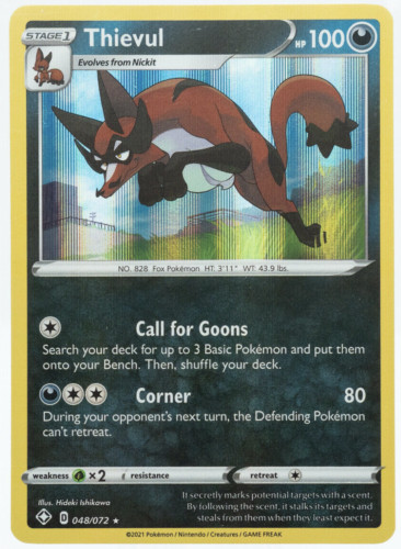 Thievul 048/072 Shining Fates Holo Rare Near Mint NM Pokemon DNA Games