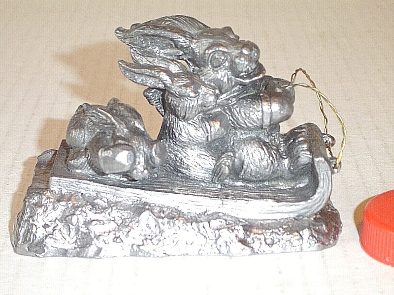 RICKER PEWTER rabbits bunnies SLED Gary Landon Logan Ltd Ed MINT Never Displayed