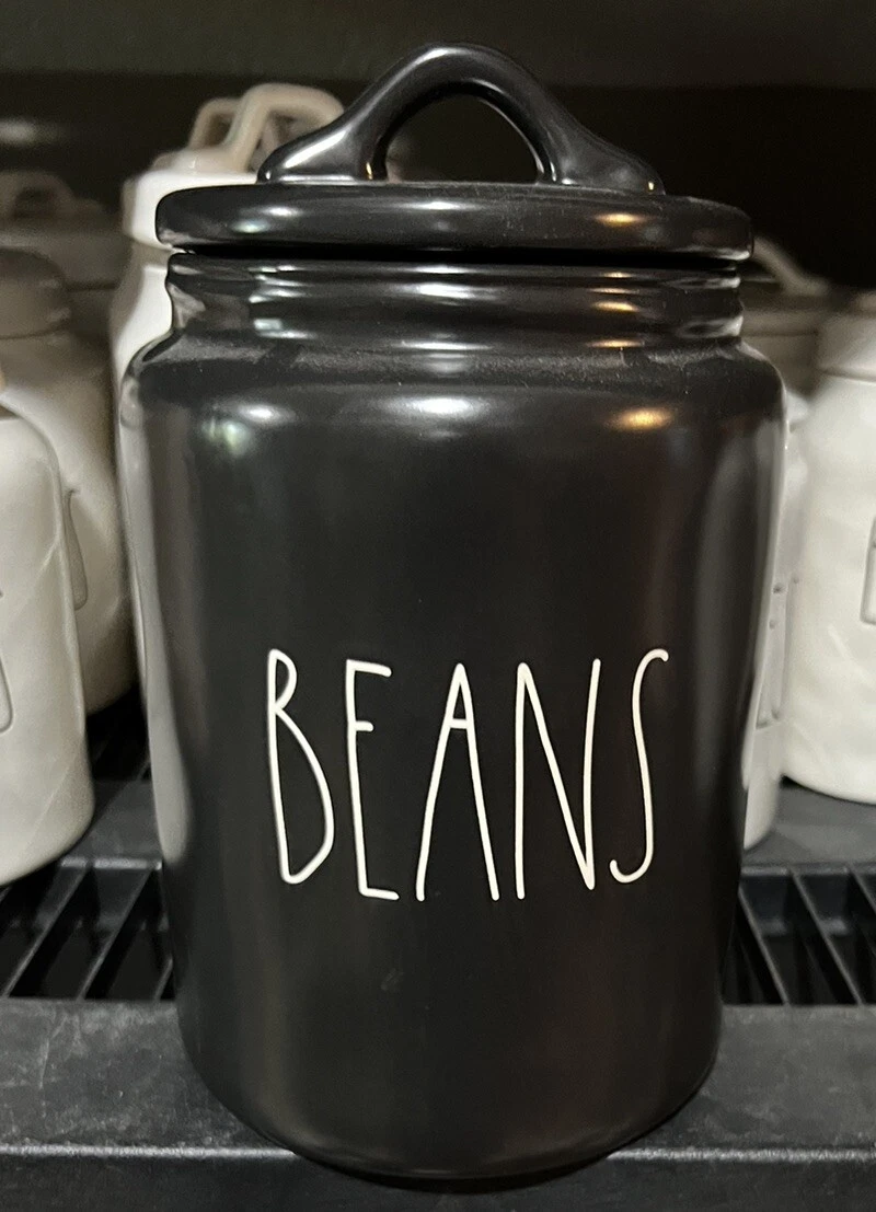 Rae Dunn BEANS Ceramic Black Canister LL Large Size 9.5 Inch Magenta HTF COFFEE