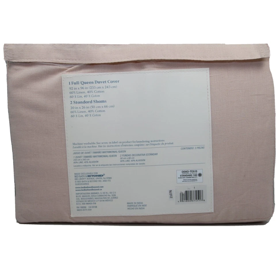 Funda nórdica Nestwell 3 piezas completa/queen, lino lavado algodón en rosa rubor Foto 2 de 4