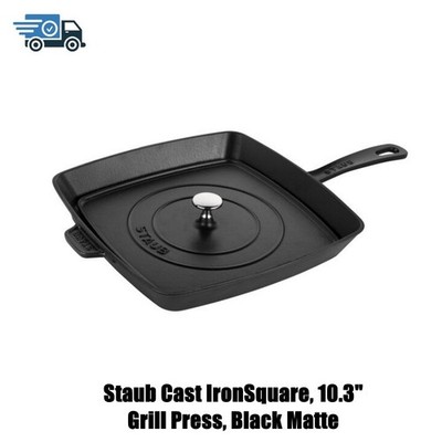 Staub Cast IronSquare, 10.3'' Grill Press, Black Matte
