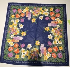 Vintage Scarf Handkerchief Tulips Blue Floral Spring Botanical Holland Kemtrade
