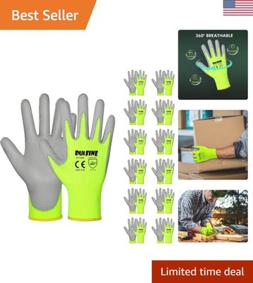 Durable PU Coated Hi-Vis Safety Gloves for Men - 12 Pairs for General Duty Tasks