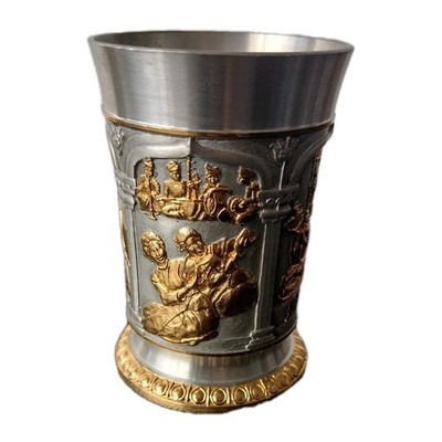 Tumasek Zinn Malaysia kleine Tasse (3,5'' hoch) - golden geprägte Highlights / 97%