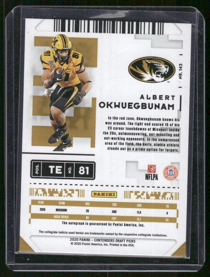 Albert Okwuegbunam 2020 Panini Contenders Draft College Ticket Rookie Auto - Image 2 of 2