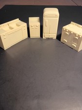 MAR Dollhouse Kitchen Vintage Off White Plastic Sink Stove Cabinets Refrigerator