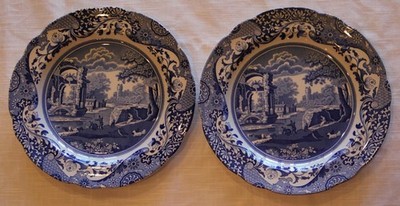Spode Blue Italian Two 10'' Dinner Plates Never Used Dishwasher & Microwave Safe