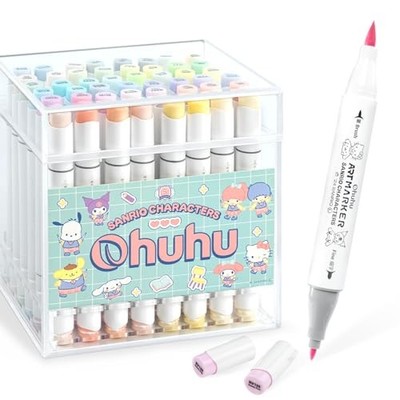 [New]Sanrio Ohuhu 48 Pastel Marker Pen Set 2nd Edition Fine & Brush Twin Tip JP