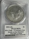 2021-S T1 American Silver Eagle PCGS MS70 Peed Sig label #002