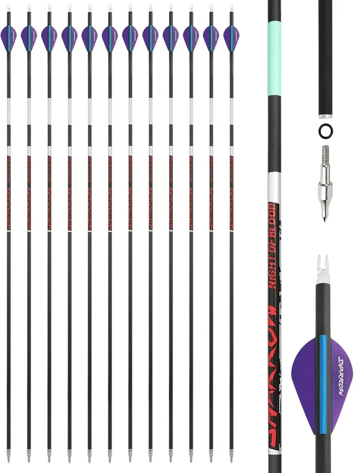 31" Pure Carbon Arrows Night Glow SP300-600 Recurve Compound Bow Hunting Target - Image 2 of 4