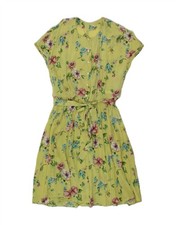 VINTAGE Womens A-Line Dress UK 16 Large Yellow Floral AO13