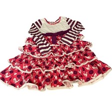 Jelly The Pug white pink striped tiered ruffle long sleeve dress SIZE 8