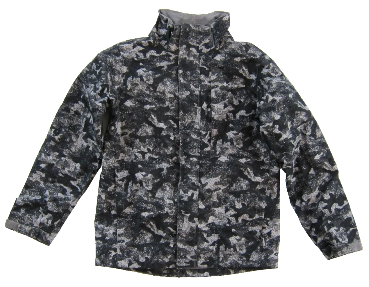 Columbia Omni Tech Grey Black Camouflage Windbreaker Rain Jacket Youth L 14-16