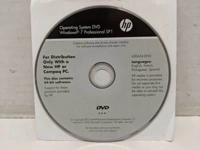 HP Operating System DVD Windows 7 Professional Sp1 64-bit  650434-DN3 - Image 1 of 3