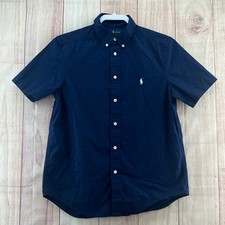 Ralph Lauren Kids Navy Short Sleeve Button Down Shirt Embroidered Pony L 14-16