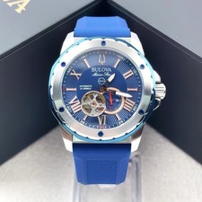 Bulova Marine Star A 98A282 Men's Automatic Watch Blue Dial Silicone Strap 45MM