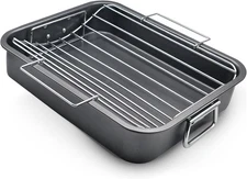 Roasting Pan With Rack 11" x 15" - Non Stick Large Roaster Pan and V-rack with