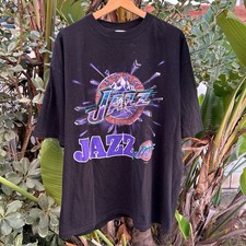 Vintage 1990s Utah Jazz Dynasty Tee XL Black NBA Basketball Graphic