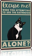 Funny Tuxedo Cat Bathroom Sign - Cute Tin Wall Decor 8x12 Inch