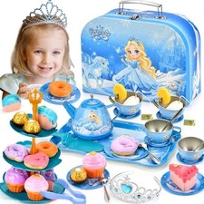 43-Piece Princess Tea Set Playset for Kids Pretend Play Kitchen Toy with