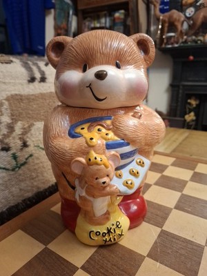 Vintage 1990er Neuheit Pfoten zum Nachdenken Teddybär Keramik Keks Keksdose