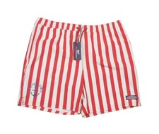 Vineyard Vines Men's Racing Red/Ivory Beach Stripe Printed Chappy 7" Swim Trunks