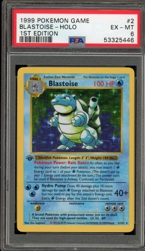 Pokemon Blastoise Base Set Shadowless 1st Edition Holo Rare #2 PSA 6