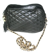 Chateau Black Vegan Leather Purse Crossbody Quilted With Chain Strap