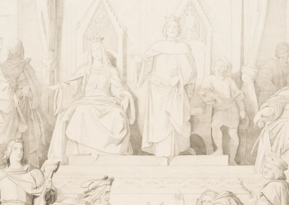 FRIEDRICH (*1827) nach SCHWIND (*1804), Sängerkrieg auf der Wartburg,  1852, KSt - Bild 3 von 4