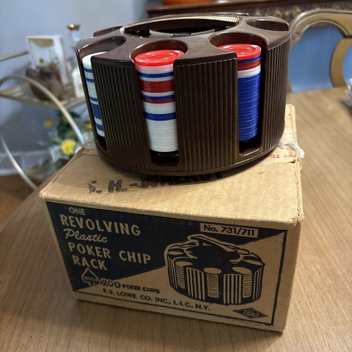 Vtg MCM 60s ES LOWE Poker Chip Carousel Caddy Made In USA Bakelite In Box
