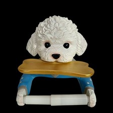 Poodle W/ Gold Bone Tray Toilet Paper Holder Blue Polka Dot Pajama Novelty