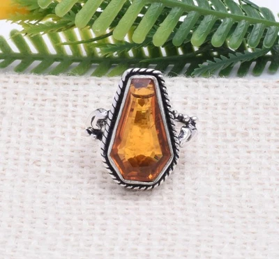 Coffin Citrin Topas Edelstein 925 Sterling Silber Handgemachter Ring A-47 - Bild 1 von 4