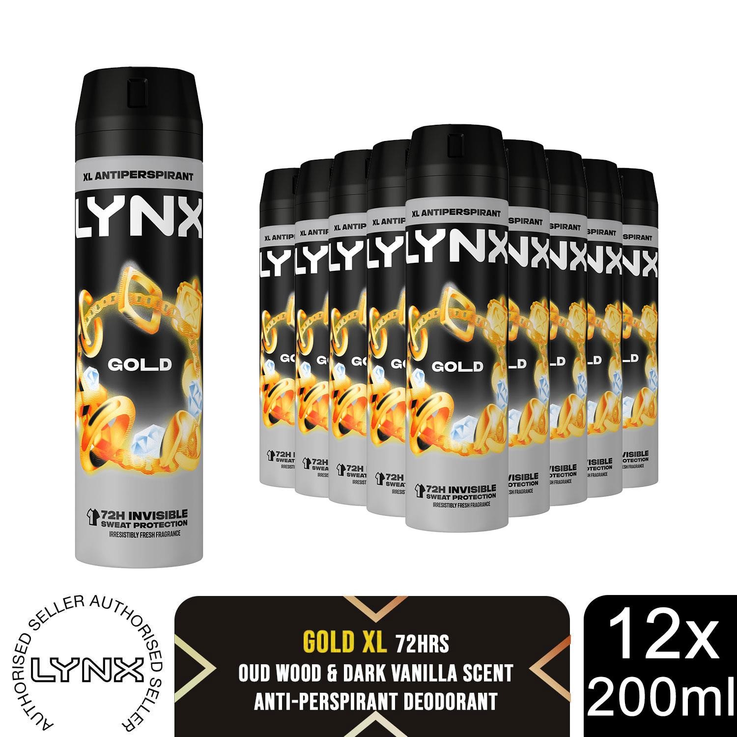 Lynx XL Gold Anti Perspirant Body Spray 200ml 12 Pack Mens Deodorant 72H Protect