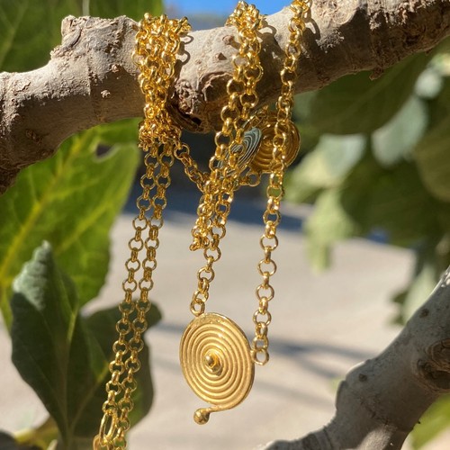 Omer 925 Silver Anatolian Meandros Handmade Gold Necklace Artisan Ancient Jewels - Picture 3 of 5
