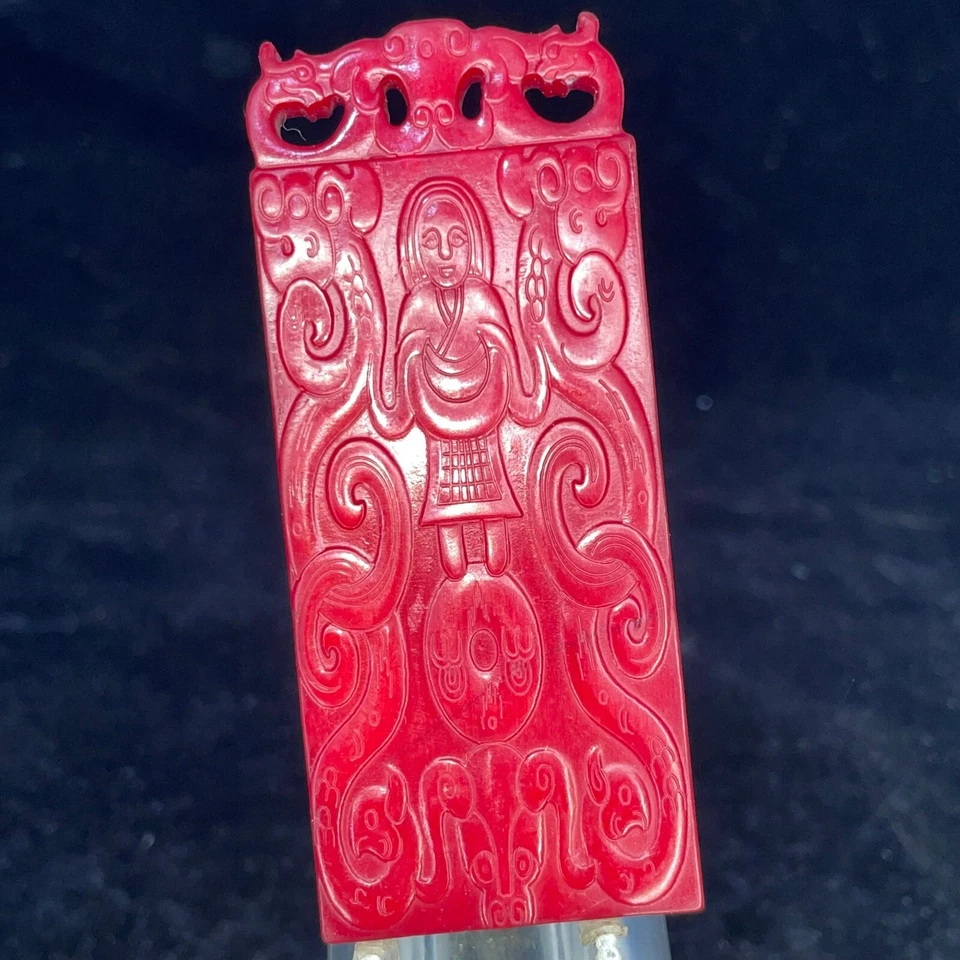 China Rojo Hetian Jadeíta Tallado a Mano Colgante Collar Estatua Belleza A268 Foto 2 de 4