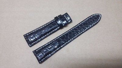 20mm/16mm Black Alligator Crocodile Embossed Leather Watch Strap Band
