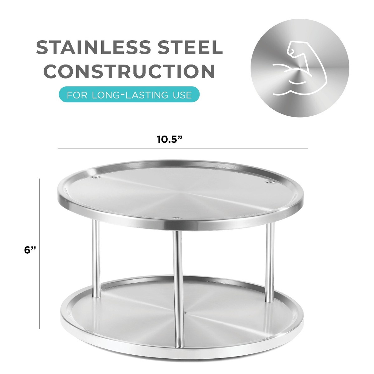 2 Tier Lazy Susan, 360-degree Turntable Spice Organizer, Stainless